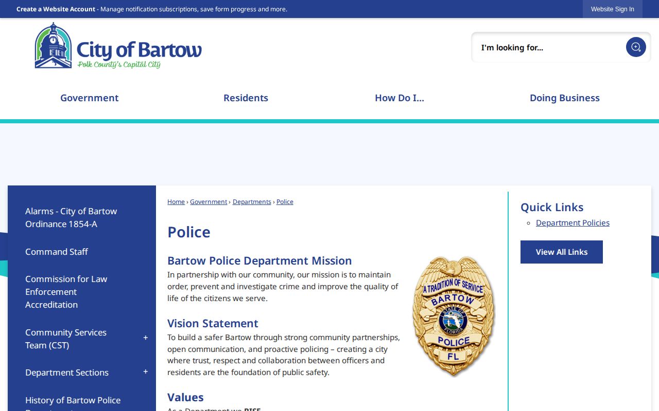 Bartow Police Department page for local arrest record context
